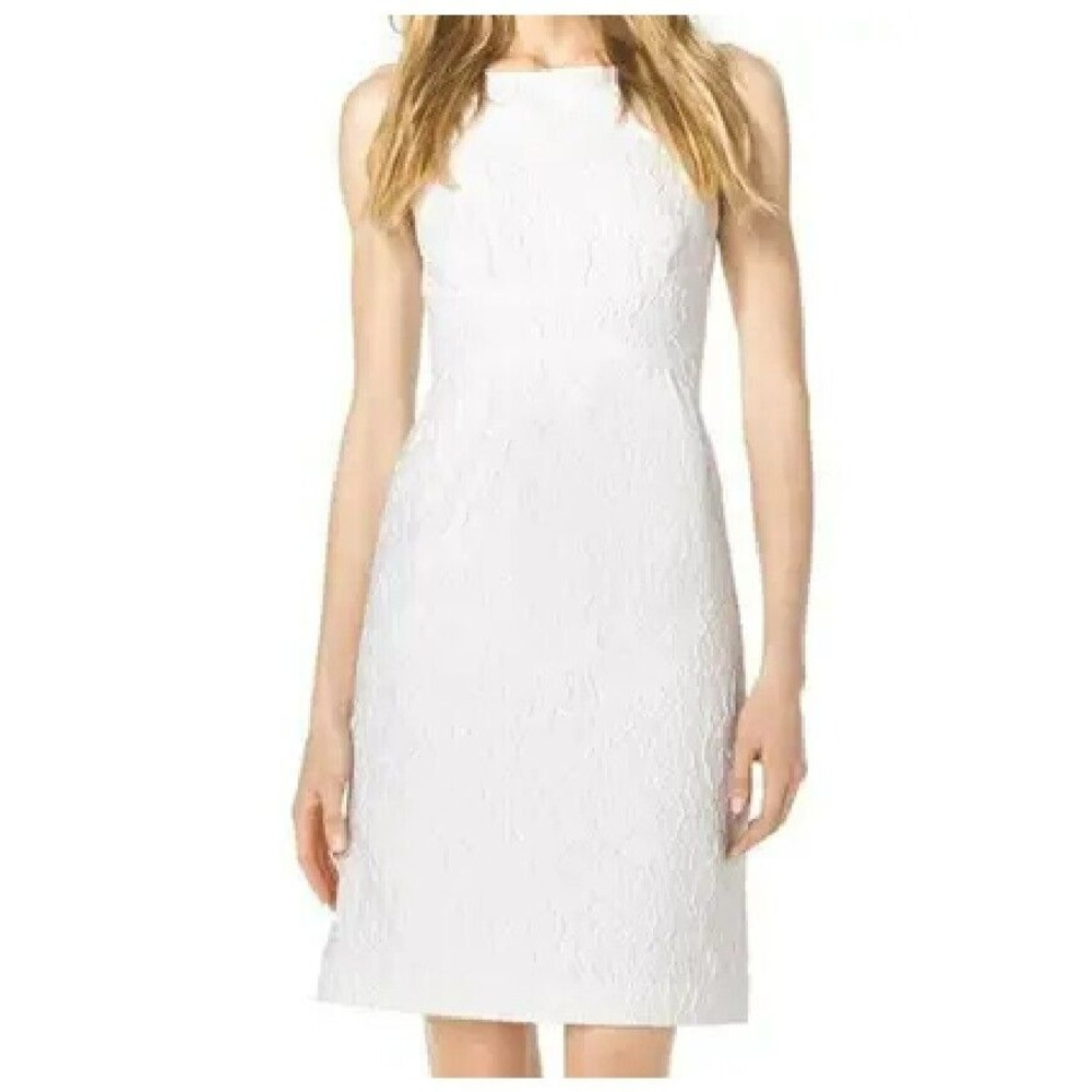 Women's Michael Kors Italy White Sleeveless Floral Texture A Line Dress 4